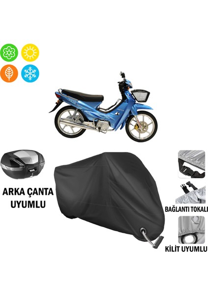 Asya As 100-7 Turkcub Motosiklet Brandası Arka Çanta, Tokalı ve Kilit Uyumlu Siyah