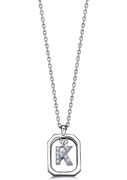 Frame Taşlı K Harfi Gümüş Kolye