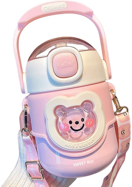 Sweet Ruı Çapraz Pipetli Çocuk Çelik Su Şişesi 700ML (Yurt Dışından)