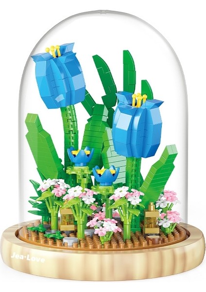 JeaLove Jea·love Flower Serisi Montajlı Yapı Taşları (Şeffaf Kapak + Ahşap Taban) (Yurt Dışından)