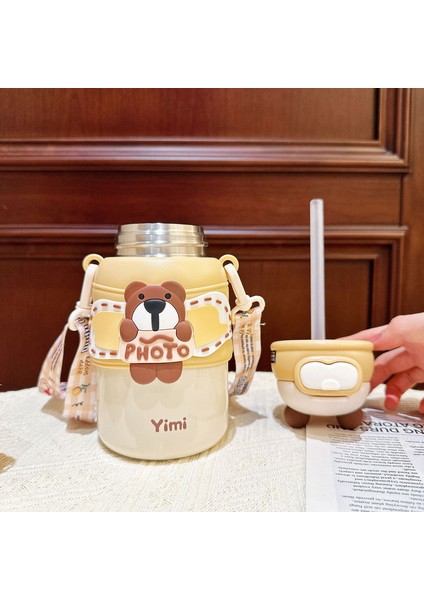 Sweet Ruı Ayı 460ML Paslanmaz Çelik Termos Kapaklı Bardak ve Pipetli Öğrenci Taşınabilir Crossbody Termos Bardak (Yurt Dışından) fırsatları