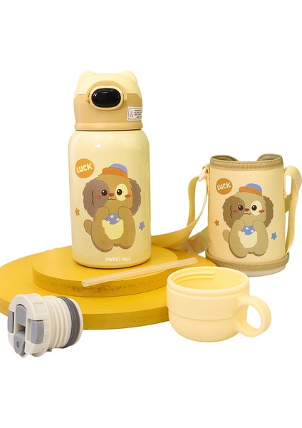 Sweet Ruı 500ML Çift Kapaklı ve Pipetli Karikatür Paslanmaz Çelik Termos Bardak (Yurt Dışından)
