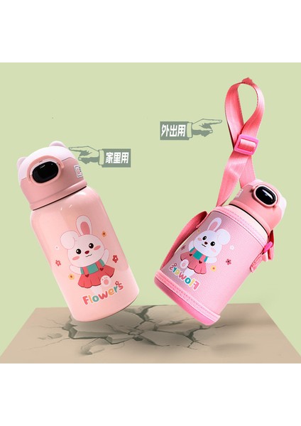 Sweet Ruı 500ML Çift Kapaklı ve Pipetli Karikatür Paslanmaz Çelik Termos Bardak (Yurt Dışından)