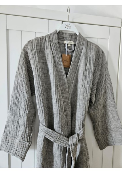 4 Kat Müslin Pamuk Antrasit Açık Gri Kimono Unisex M Bornoz - Sabahlık fiyatları