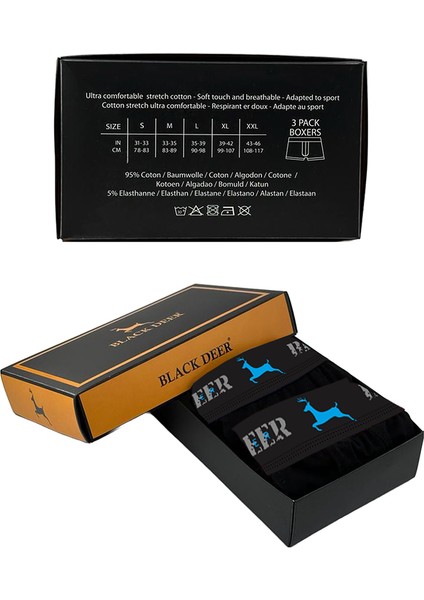 Exclusive 3 Adet Erkek Pamuklu Esnek Boxer Siyah modelleri