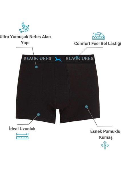 Exclusive 3 Adet Erkek Pamuklu Esnek Boxer Siyah indirimleri