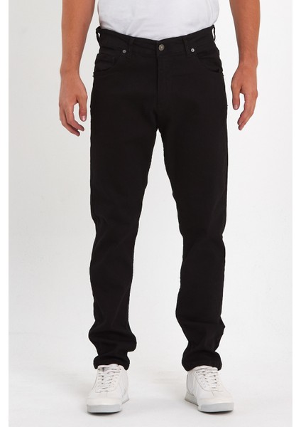 Erkek Regular Fit Yüksek Bel Klasik Kesim Rahat Moda Kot Pantolon Siyah