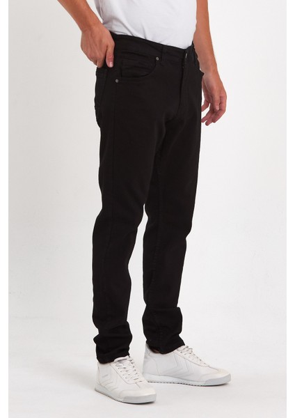 Erkek Regular Fit Yüksek Bel Klasik Kesim Rahat Moda Kot Pantolon Siyah