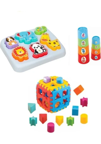 Berat Toys Berattoys Sevimli Hayvanlar Bultak + Silindir Kule + Bul Tak Puzzle Eğitici Zeka Geliştirici Set 3lüeğitici