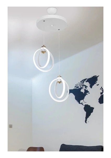 2'li Çember Beyaz Gövde Sarkıt Model Modern LED Aydınlatma