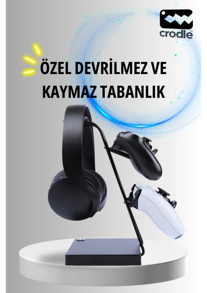 Siyah Ahşap ve Siyah Metal Gaming Ps4 Ps5 Xbox Joystick Controller Tutucu ve Kulaklık Dikey Standı