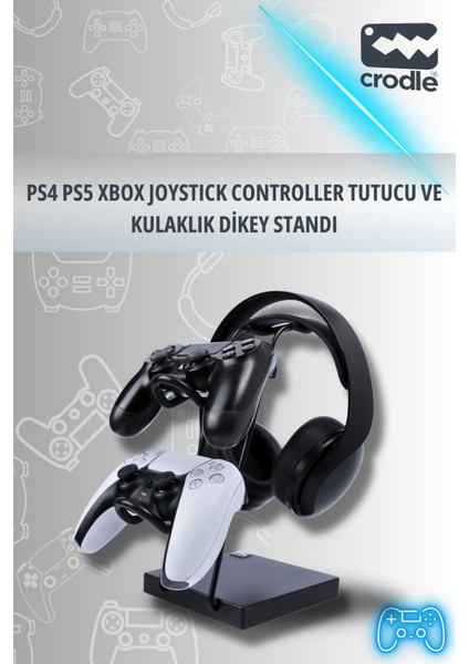 Siyah Ahşap ve Siyah Metal Gaming Ps4 Ps5 Xbox Joystick Controller Tutucu ve Kulaklık Dikey Standı