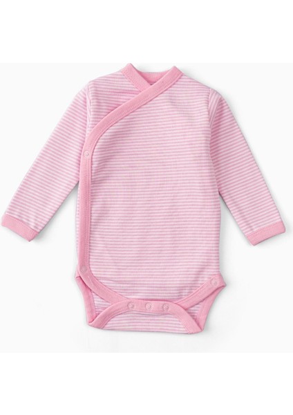 2'li %100 Pamuk Uzun Kollu Kruvaze Bebek Çıtçıtlı Body Zıbın Pembe