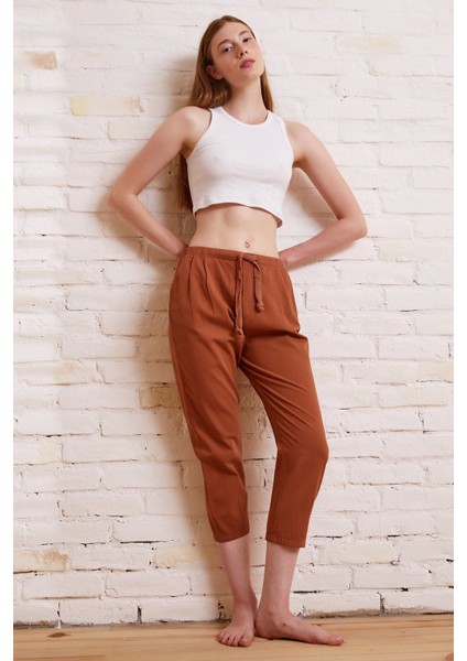 Beli Ipli Salaş Gabardin Pantolon Kiremit