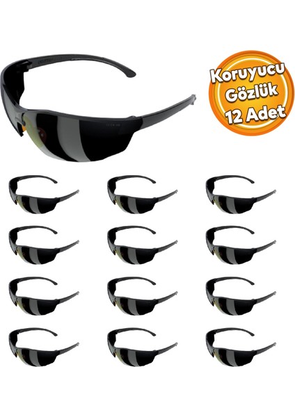 Iş Güvenlik Gözlüğü Uv Koruyucu Silikonlu Kaynak Gözlük S1100 Siyah 12 Adet