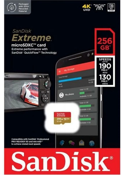 Extreme 256GB 190/130MB/S Microsdxc A2 V30 Aksiyon Kamera Drone Hafıza Kartı SDSQXAV-256G-GN6MN