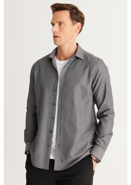 ALTINYILDIZ CLASSICS Erkek Siyah Slim Fit Dar Kesim Klasik Yaka Armürlü Pamuklu Gömlek modelleri