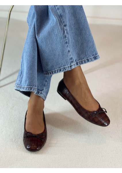 Croco Kahverengi Pisi Fiyonk Detaylı Kadın Babet modelleri