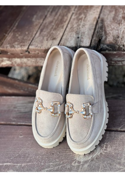 Tina Bej Süet Taşlı Toka Deaylı Kadın Loafer