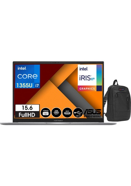Vivobook 15 Intel Core I7-1355U 40GB 1tb SSD 15.6" Dos Fhd Dizüstü Bilgisayar X1504VA-NJ39515+WEBLEGELSINÇANFA