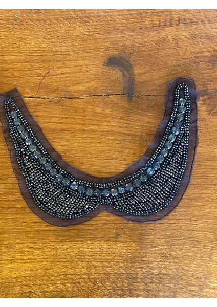 7X26 cm Lacivert Boncuk Işlemee Yaka Aplike Dikiş Hobi Malzemesi