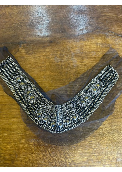6X30 cm Boncuk Işleme Siyah Yaka Aplike Dikiş Hobi Aksesuarı