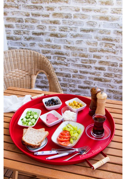 51 cm Kırmızı 37 cm Beyaz 2 Li Metal Yuvarlak Tepsi Sunum Tepsisi Çay Kahve Tepsisi fiyatları