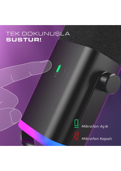 Am8 Xlr USB Rgb Dinamik Bilgisayar Oyuncu Yayıncı Mikrofonu