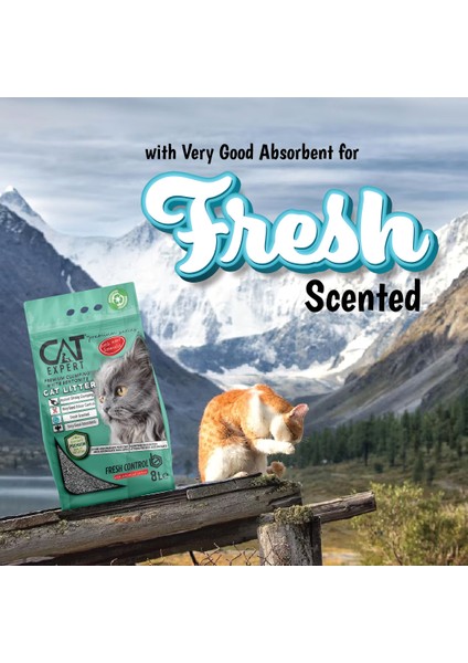 CAT EXPERT Kedi Kumu Fresh Control With Activated Carbon Topaklanan Koku Hapseden Tozsuz 8LTX 2 Adet