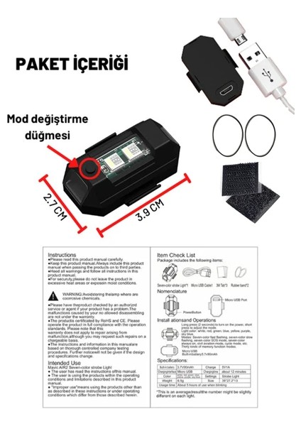 Şarjlı Mini LED Işık/motor Çakar Led/drone Işığı/anti Çarpışma Uyarı Işığı