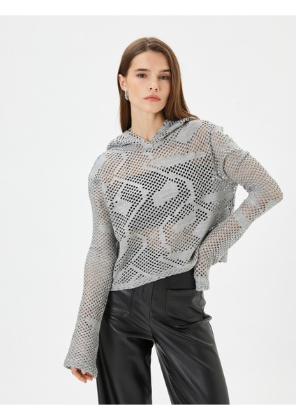 Ajurlu Triko Kazak Kapüşon Detaylı Simli modelleri