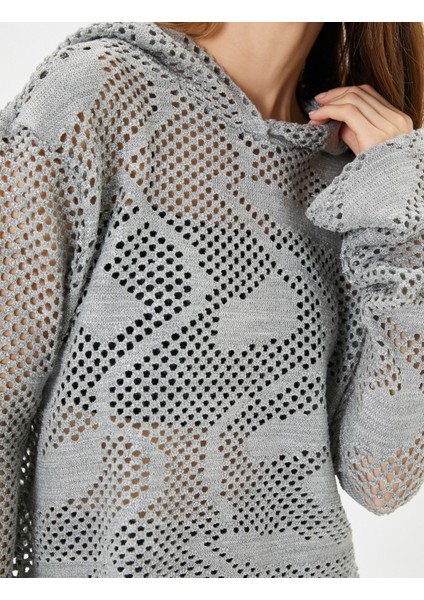 Ajurlu Triko Kazak Kapüşon Detaylı Simli indirimleri