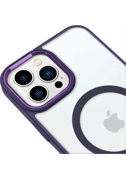 iPhone 13 Pro Lüks Magsafe Kablosuz Şarj Mıknatıslı Mor Renkli Kılıf