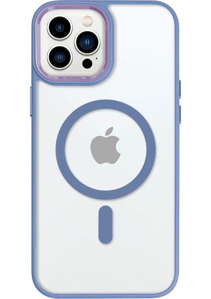iPhone 14 Pro Max Lüks Magsafe Kablosuz Şarj Mıknatıslı Mavi Renkli Kılıf