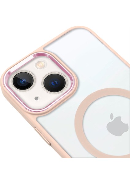 iPhone 13 Lüks Magsafe Kablosuz Şarj Mıknatıslı Pembe Renkli Kılıf
