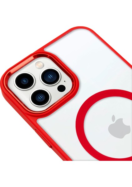 iPhone 13 Pro Lüks Magsafe Kablosuz Şarj Mıknatıslı Kırmızı Renkli Kılıf