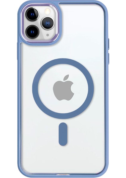 iPhone 11 Pro Lüks Magsafe Kablosuz Şarj Mıknatıslı Mavi Renkli Kılıf