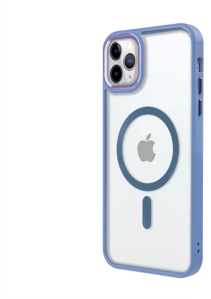 iPhone 11 Pro Lüks Magsafe Kablosuz Şarj Mıknatıslı Mavi Renkli Kılıf