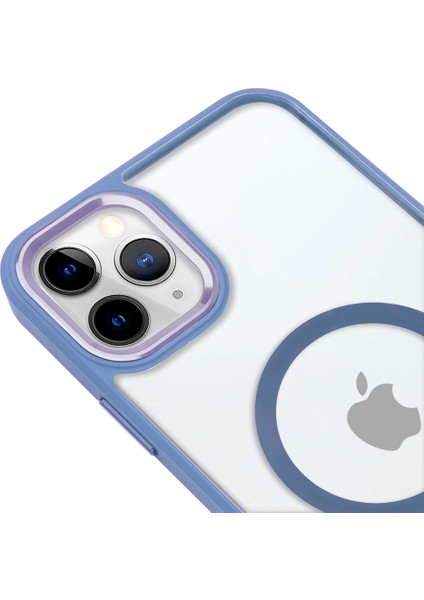 iPhone 11 Pro Lüks Magsafe Kablosuz Şarj Mıknatıslı Mavi Renkli Kılıf