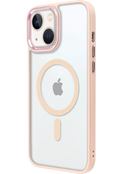 iPhone 14 Lüks Magsafe Kablosuz Şarj Mıknatıslı Pembe Renkli Kılıf