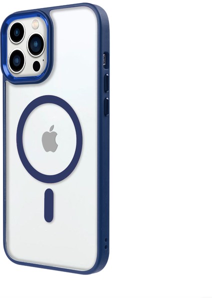 iPhone 13 Pro Max Lüks Magsafe Kablosuz Şarj Mıknatıslı Lacivert Renkli Kılıf