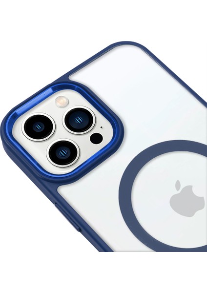 iPhone 13 Pro Max Lüks Magsafe Kablosuz Şarj Mıknatıslı Lacivert Renkli Kılıf