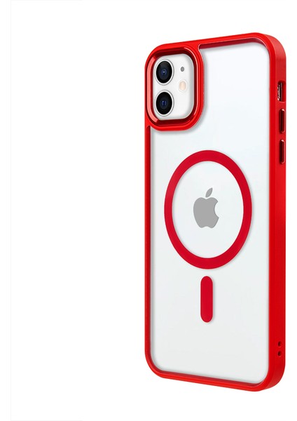 iPhone 11 Lüks Magsafe Kablosuz Şarj Mıknatıslı Kırmızı Renkli Kılıf