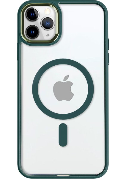 iPhone 11 Pro Lüks Magsafe Kablosuz Şarj Mıknatıslı Yeşil Renkli Kılıf