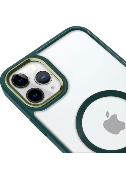 iPhone 11 Pro Lüks Magsafe Kablosuz Şarj Mıknatıslı Yeşil Renkli Kılıf