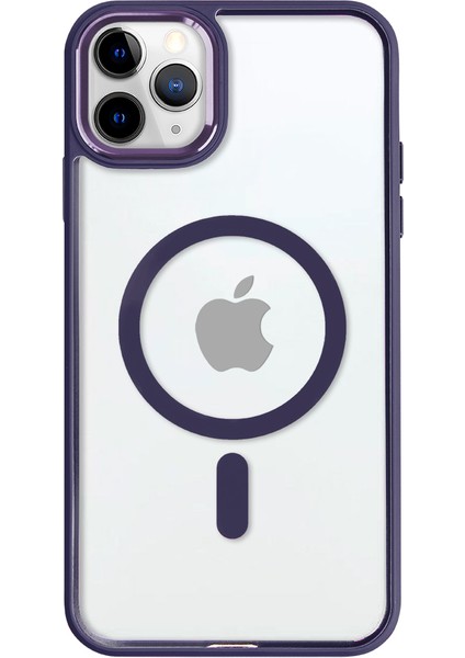 iPhone 11 Pro Max Lüks Magsafe Kablosuz Şarj Mıknatıslı Mor Renkli Kılıf