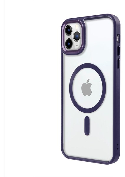 iPhone 11 Pro Max Lüks Magsafe Kablosuz Şarj Mıknatıslı Mor Renkli Kılıf