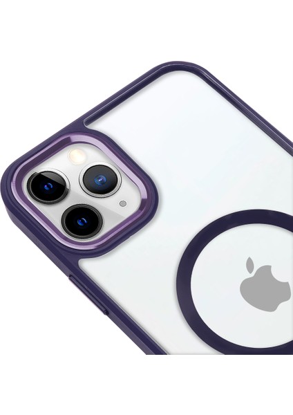 iPhone 11 Pro Max Lüks Magsafe Kablosuz Şarj Mıknatıslı Mor Renkli Kılıf