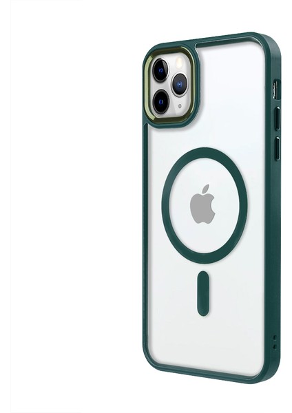 iPhone 11 Pro Max Lüks Magsafe Kablosuz Şarj Mıknatıslı Yeşil Renkli Kılıf