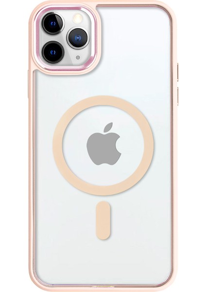 iPhone 11 Pro Lüks Magsafe Kablosuz Şarj Mıknatıslı Pembe Renkli Kılıf